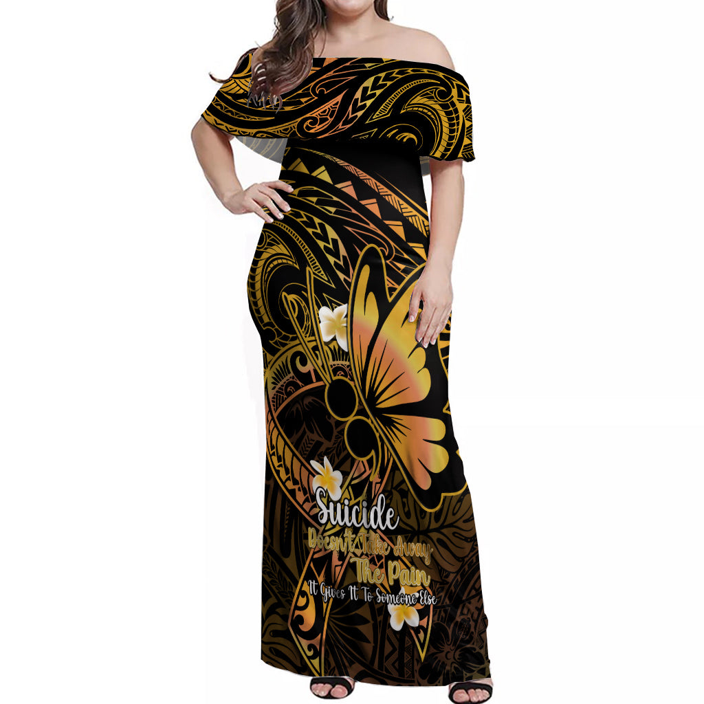 Polynesia Suicide Prevention Awareness Off Shoulder Maxi Dress Your Life Is Worth Living For Polynesian Gold Pattern LT14 Women Gold - Polynesian Pride