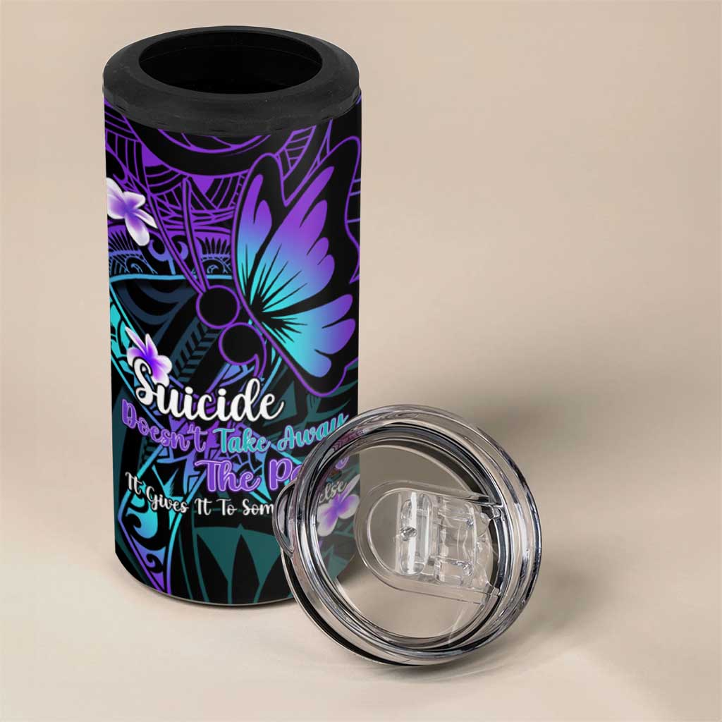 Polynesia Suicide Prevention Awareness 4 in 1 Can Cooler Tumbler Your Life Is Worth Living For Polynesian Purple Pattern