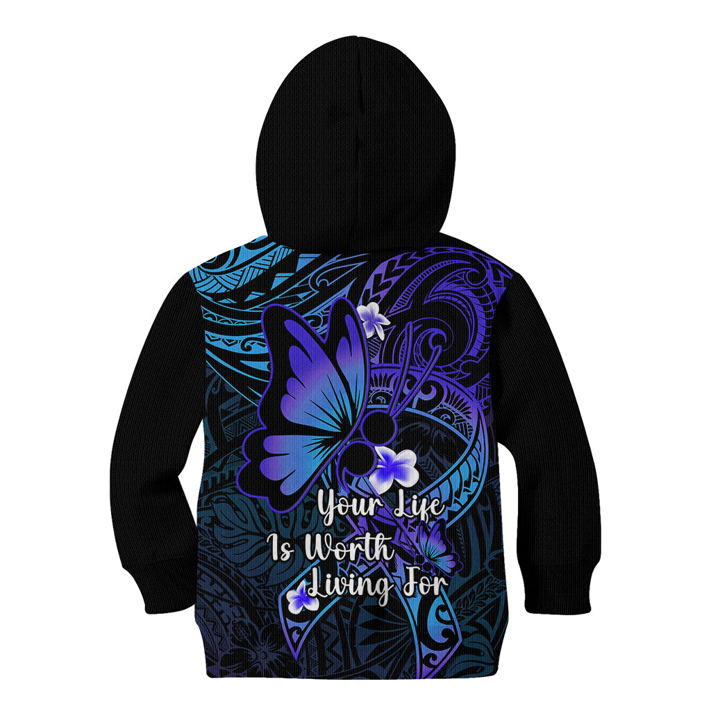Polynesia Suicide Prevention Awareness Kid Hoodie Your Life Is Worth Living For Polynesian Purple Pattern LT14 - Polynesian Pride