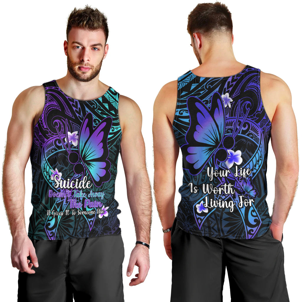 Polynesia Suicide Prevention Awareness Men Tank Top Your Life Is Worth Living For Polynesian Purple Pattern LT14 - Polynesian Pride