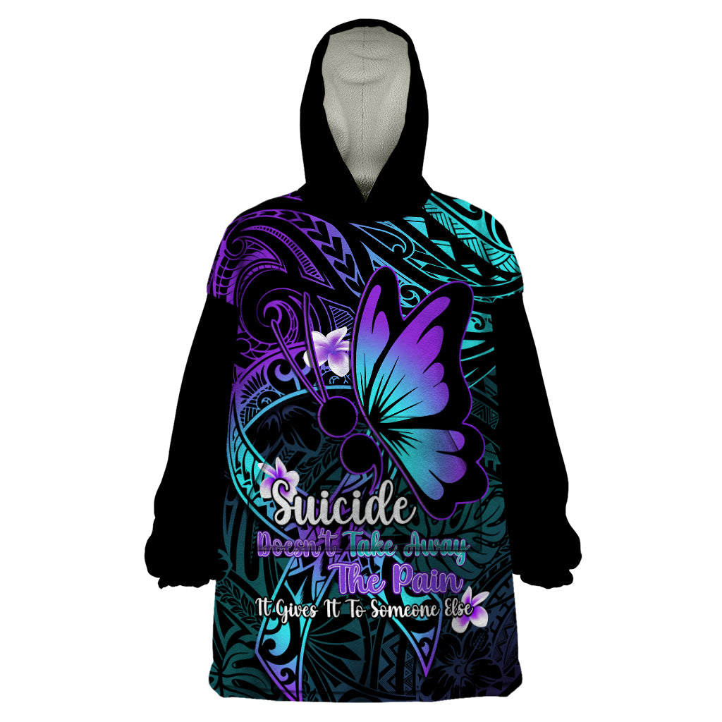 Polynesia Suicide Prevention Awareness Wearable Blanket Hoodie Your Life Is Worth Living For Polynesian Purple Pattern LT14 One Size Purple - Polynesian Pride