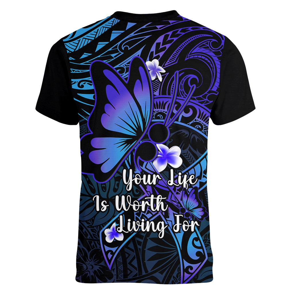 Polynesia Suicide Prevention Awareness Women V Neck T Shirt Your Life Is Worth Living For Polynesian Purple Pattern LT14 - Polynesian Pride