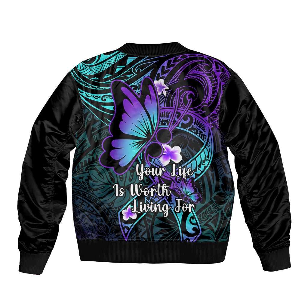 Polynesia Suicide Prevention Awareness Bomber Jacket Your Life Is Worth Living For Polynesian Blue Pattern LT14 - Polynesian Pride