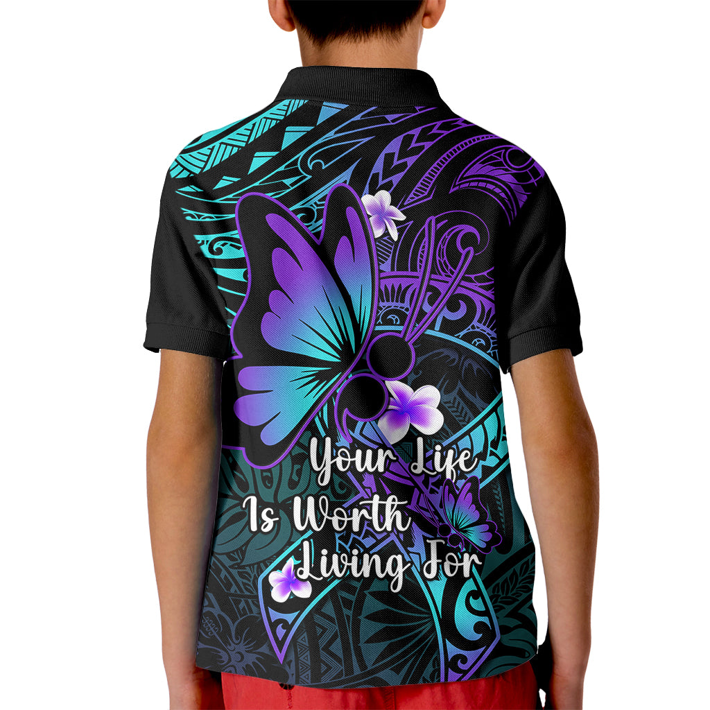 Polynesia Suicide Prevention Awareness Kid Polo Shirt Your Life Is Worth Living For Polynesian Blue Pattern LT14 - Polynesian Pride
