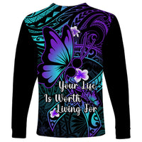 Polynesia Suicide Prevention Awareness Long Sleeve Shirt Your Life Is Worth Living For Polynesian Blue Pattern LT14 - Polynesian Pride