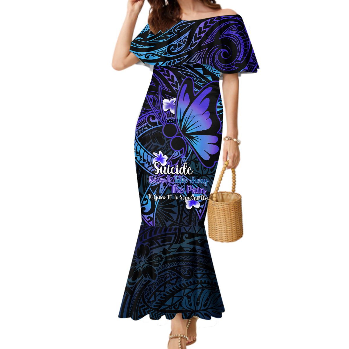 Polynesia Suicide Prevention Awareness Mermaid Dress Your Life Is Worth Living For Polynesian Blue Pattern LT14 Women Blue - Polynesian Pride