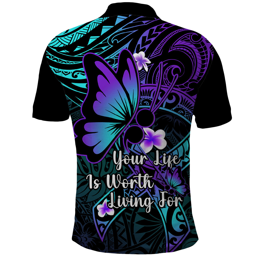 Polynesia Suicide Prevention Awareness Polo Shirt Your Life Is Worth Living For Polynesian Blue Pattern LT14 - Polynesian Pride