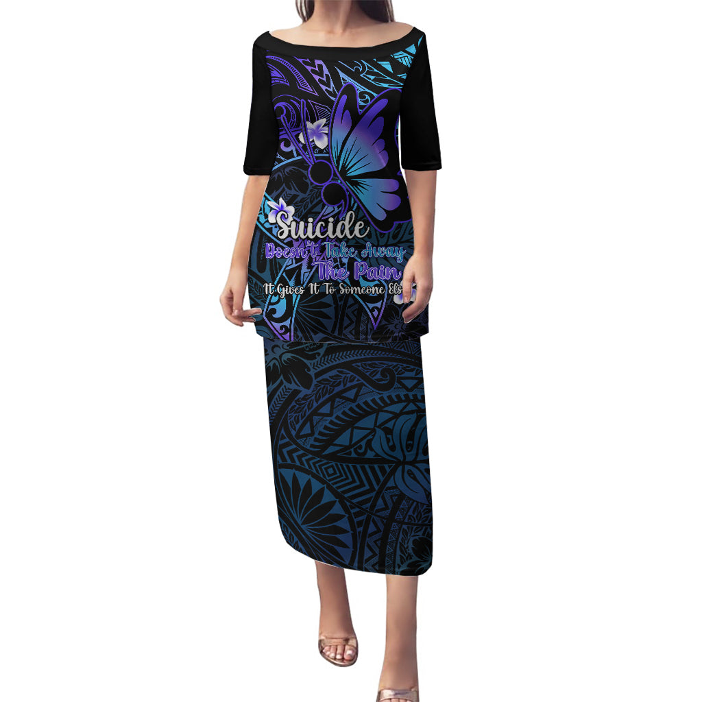 Polynesia Suicide Prevention Awareness Puletasi Your Life Is Worth Living For Polynesian Blue Pattern LT14 Long Dress Blue - Polynesian Pride
