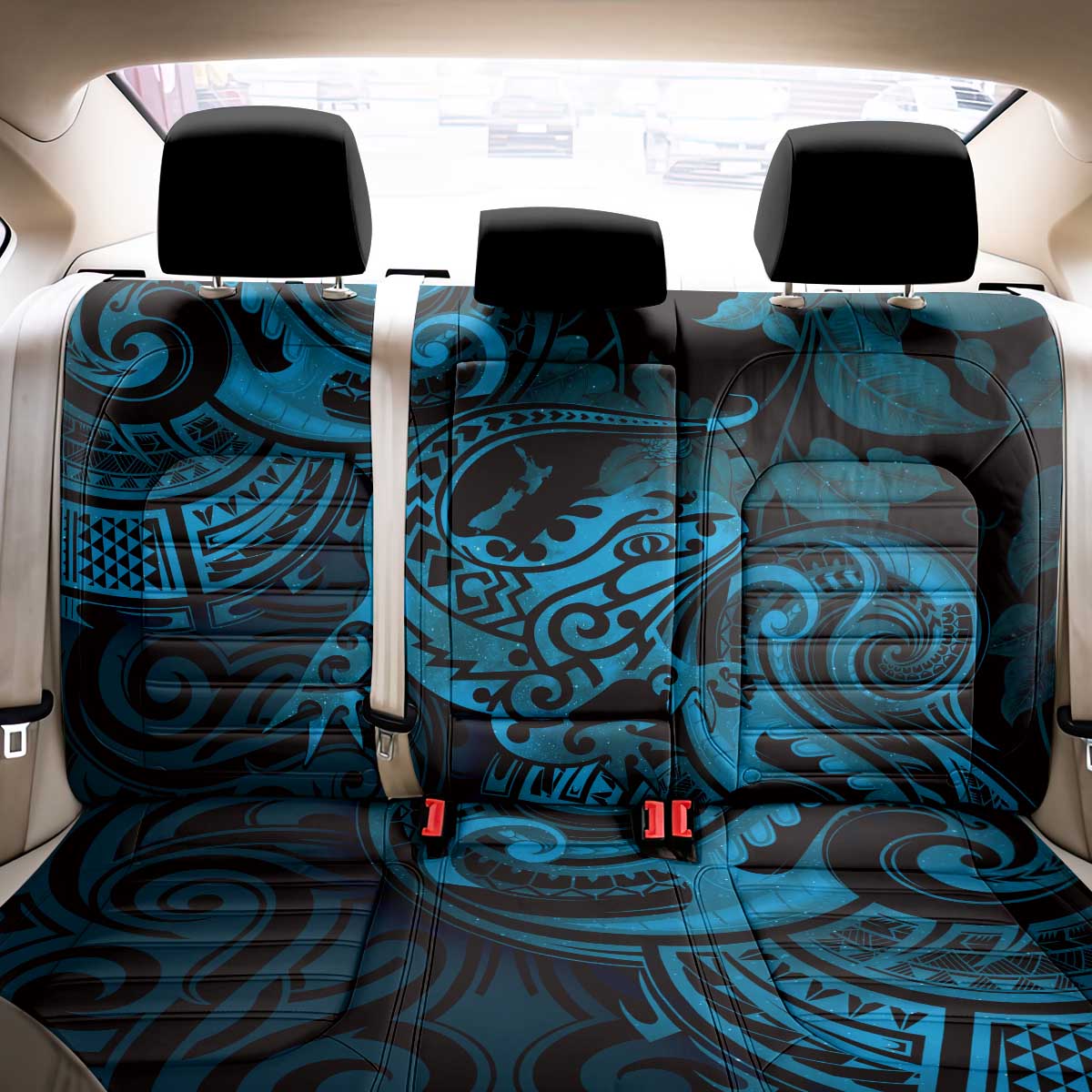New Zealand Tuatara Back Car Seat Cover Aotearoa Maori Clematis Flowers - Blue