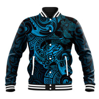 New Zealand Tuatara Baseball Jacket Aotearoa Maori Clematis Flowers - Blue LT14 Unisex Blue - Polynesian Pride