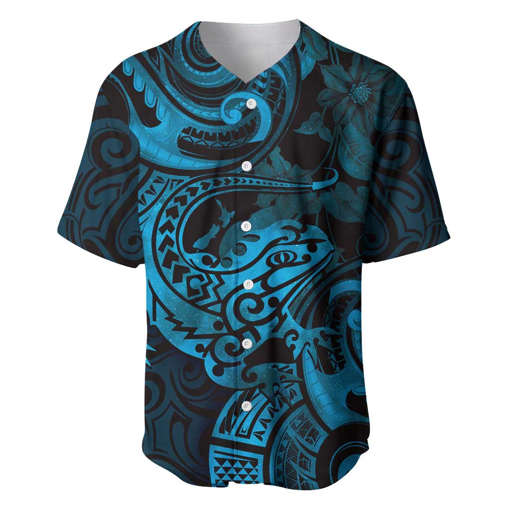 New Zealand Tuatara Baseball Jersey Aotearoa Maori Clematis Flowers - Blue