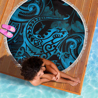 New Zealand Tuatara Beach Blanket Aotearoa Maori Clematis Flowers - Blue LT14 - Polynesian Pride