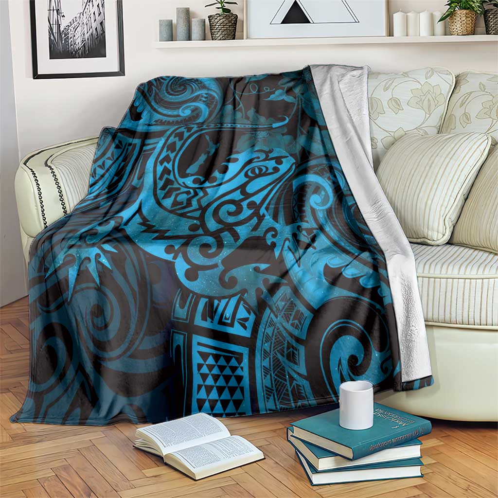 New Zealand Tuatara Blanket Aotearoa Maori Clematis Flowers - Blue LT14 Blue - Polynesian Pride