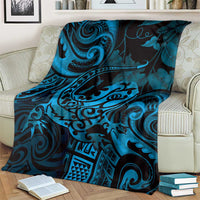 New Zealand Tuatara Blanket Aotearoa Maori Clematis Flowers - Blue LT14 - Polynesian Pride