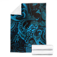 New Zealand Tuatara Blanket Aotearoa Maori Clematis Flowers - Blue LT14 - Polynesian Pride