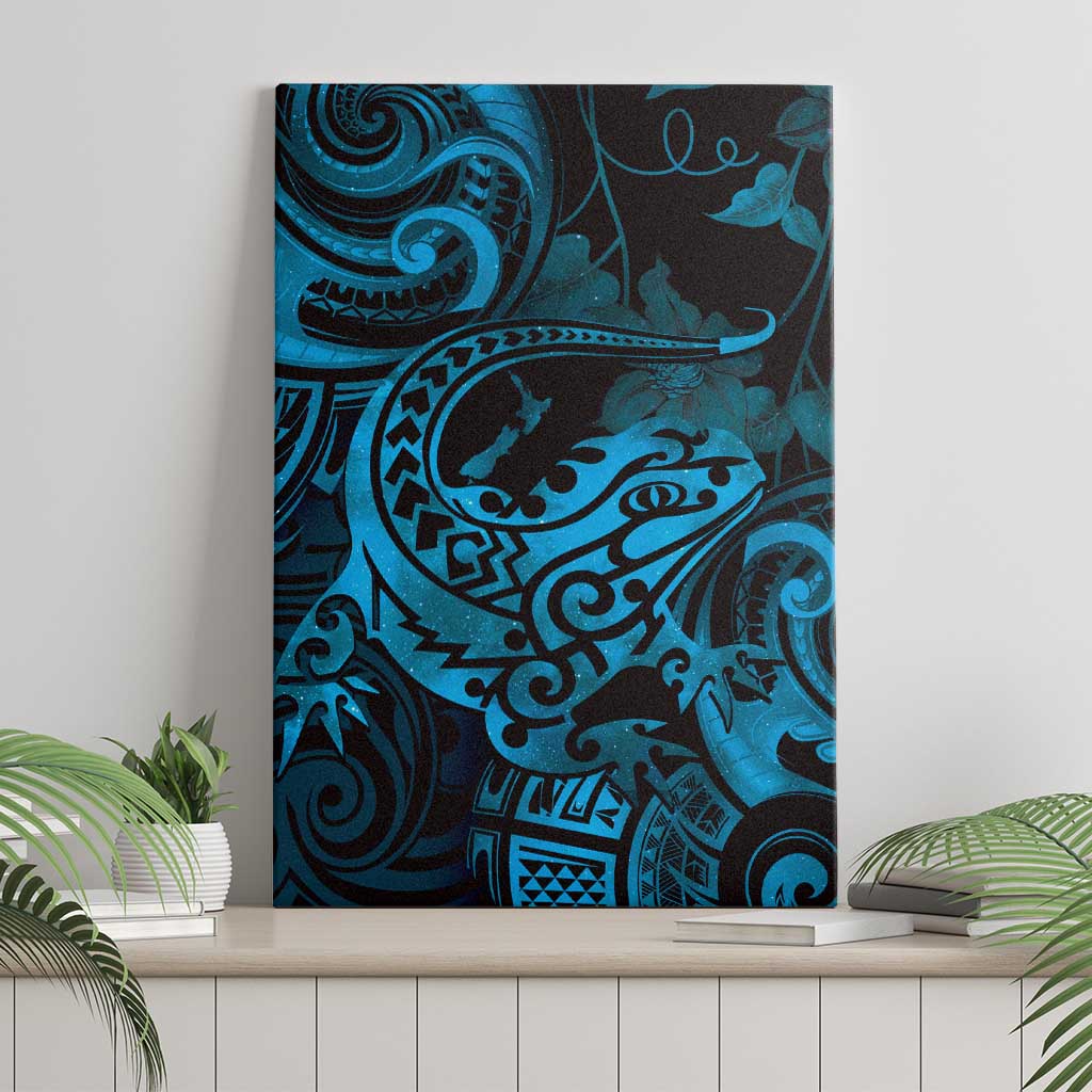 New Zealand Tuatara Canvas Wall Art Aotearoa Maori Clematis Flowers - Blue LT14 - Polynesian Pride