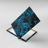 New Zealand Tuatara Canvas Wall Art Aotearoa Maori Clematis Flowers - Blue LT14 With Frame Blue - Polynesian Pride