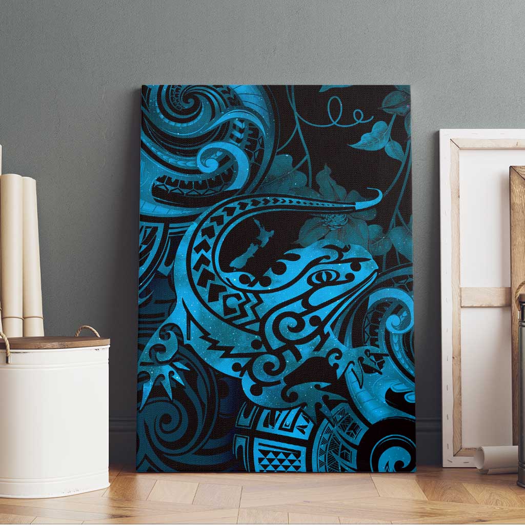 New Zealand Tuatara Canvas Wall Art Aotearoa Maori Clematis Flowers - Blue LT14 - Polynesian Pride
