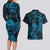 New Zealand Tuatara Couples Matching Long Sleeve Bodycon Dress and Hawaiian Shirt Aotearoa Maori Clematis Flowers - Blue