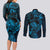 New Zealand Tuatara Couples Matching Long Sleeve Bodycon Dress and Long Sleeve Button Shirt Aotearoa Maori Clematis Flowers - Blue