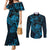 New Zealand Tuatara Couples Matching Mermaid Dress and Long Sleeve Button Shirt Aotearoa Maori Clematis Flowers - Blue