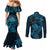 New Zealand Tuatara Couples Matching Mermaid Dress and Long Sleeve Button Shirt Aotearoa Maori Clematis Flowers - Blue