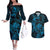 New Zealand Tuatara Couples Matching Off The Shoulder Long Sleeve Dress and Hawaiian Shirt Aotearoa Maori Clematis Flowers - Blue