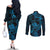 New Zealand Tuatara Couples Matching Off The Shoulder Long Sleeve Dress and Long Sleeve Button Shirt Aotearoa Maori Clematis Flowers - Blue