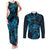 New Zealand Tuatara Couples Matching Tank Maxi Dress and Long Sleeve Button Shirt Aotearoa Maori Clematis Flowers - Blue