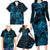 New Zealand Tuatara Family Matching Long Sleeve Bodycon Dress and Hawaiian Shirt Aotearoa Maori Clematis Flowers - Blue