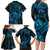 New Zealand Tuatara Family Matching Long Sleeve Bodycon Dress and Hawaiian Shirt Aotearoa Maori Clematis Flowers - Blue