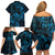 New Zealand Tuatara Family Matching Off Shoulder Short Dress and Hawaiian Shirt Aotearoa Maori Clematis Flowers - Blue