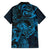 New Zealand Tuatara Family Matching Short Sleeve Bodycon Dress and Hawaiian Shirt Aotearoa Maori Clematis Flowers - Blue