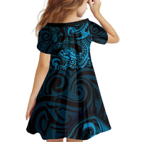 New Zealand Tuatara Family Matching Summer Maxi Dress and Hawaiian Shirt Aotearoa Maori Clematis Flowers - Blue