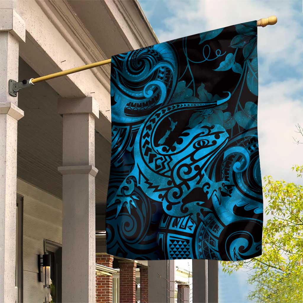 New Zealand Tuatara Garden Flag Aotearoa Maori Clematis Flowers - Blue LT14 House Flag Blue - Polynesian Pride