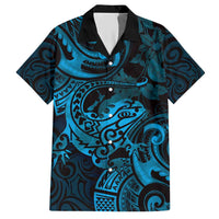 New Zealand Tuatara Hawaiian Shirt Aotearoa Maori Clematis Flowers - Blue LT14 Blue - Polynesian Pride