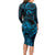 New Zealand Tuatara Long Sleeve Bodycon Dress Aotearoa Maori Clematis Flowers - Blue