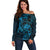 New Zealand Tuatara Off Shoulder Sweater Aotearoa Maori Clematis Flowers - Blue