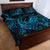 New Zealand Tuatara Quilt Bed Set Aotearoa Maori Clematis Flowers - Blue