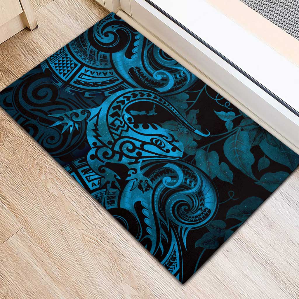 New Zealand Tuatara Rubber Doormat Aotearoa Maori Clematis Flowers - Blue LT14 - Polynesian Pride
