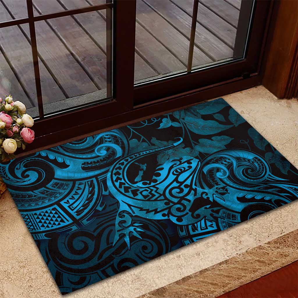 New Zealand Tuatara Rubber Doormat Aotearoa Maori Clematis Flowers - Blue LT14 - Polynesian Pride