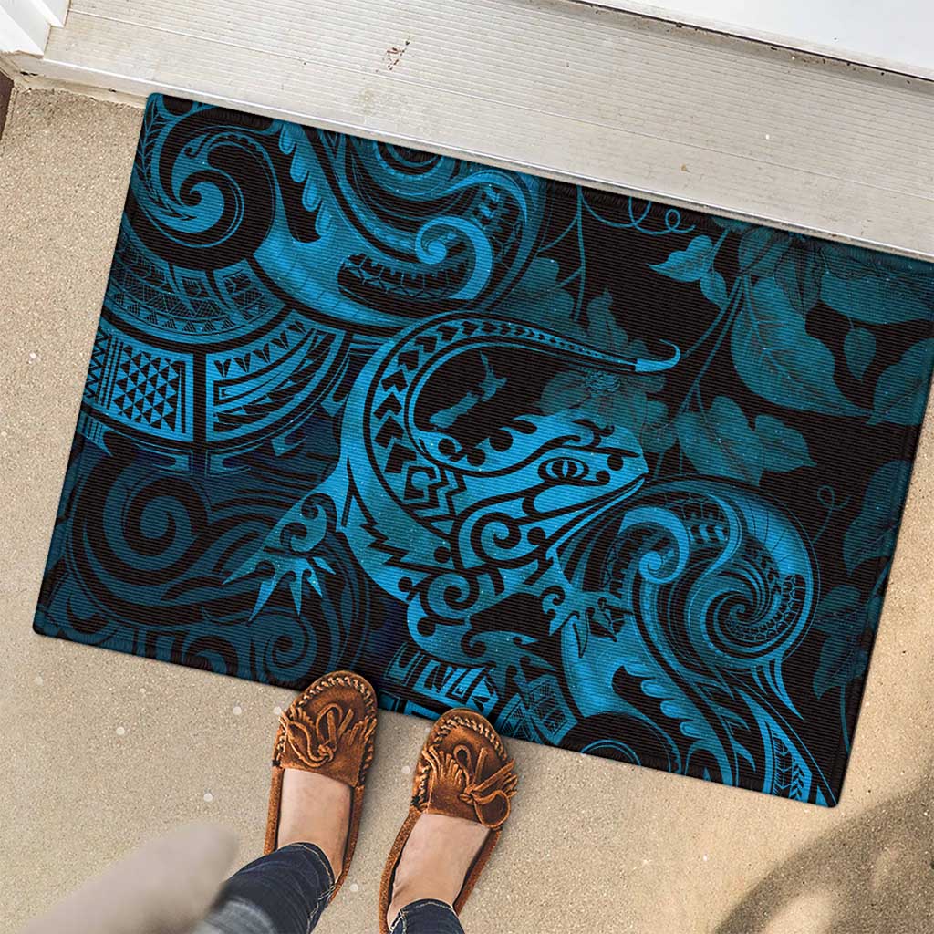 New Zealand Tuatara Rubber Doormat Aotearoa Maori Clematis Flowers - Blue LT14 - Polynesian Pride