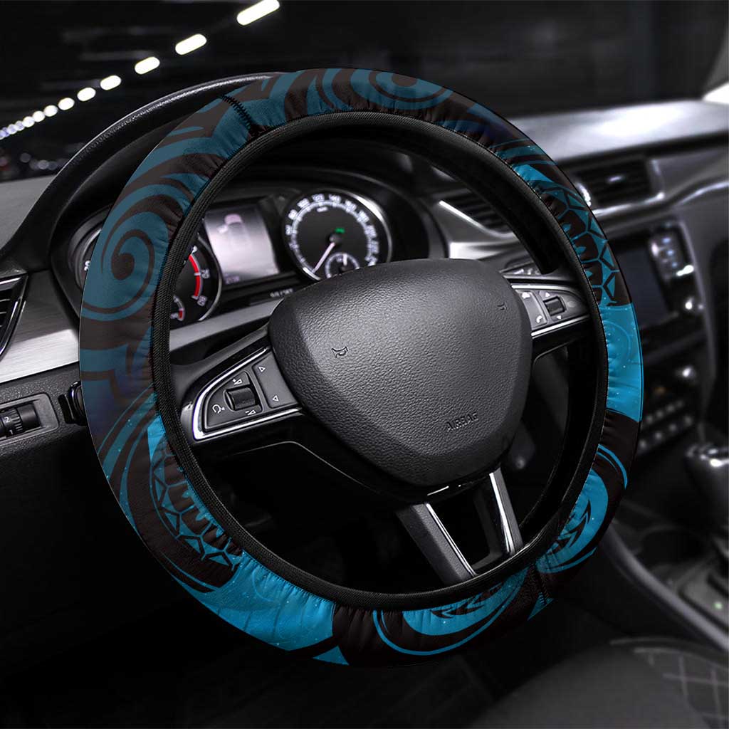 New Zealand Tuatara Steering Wheel Cover Aotearoa Maori Clematis Flowers - Blue LT14 Universal Fit Blue - Polynesian Pride