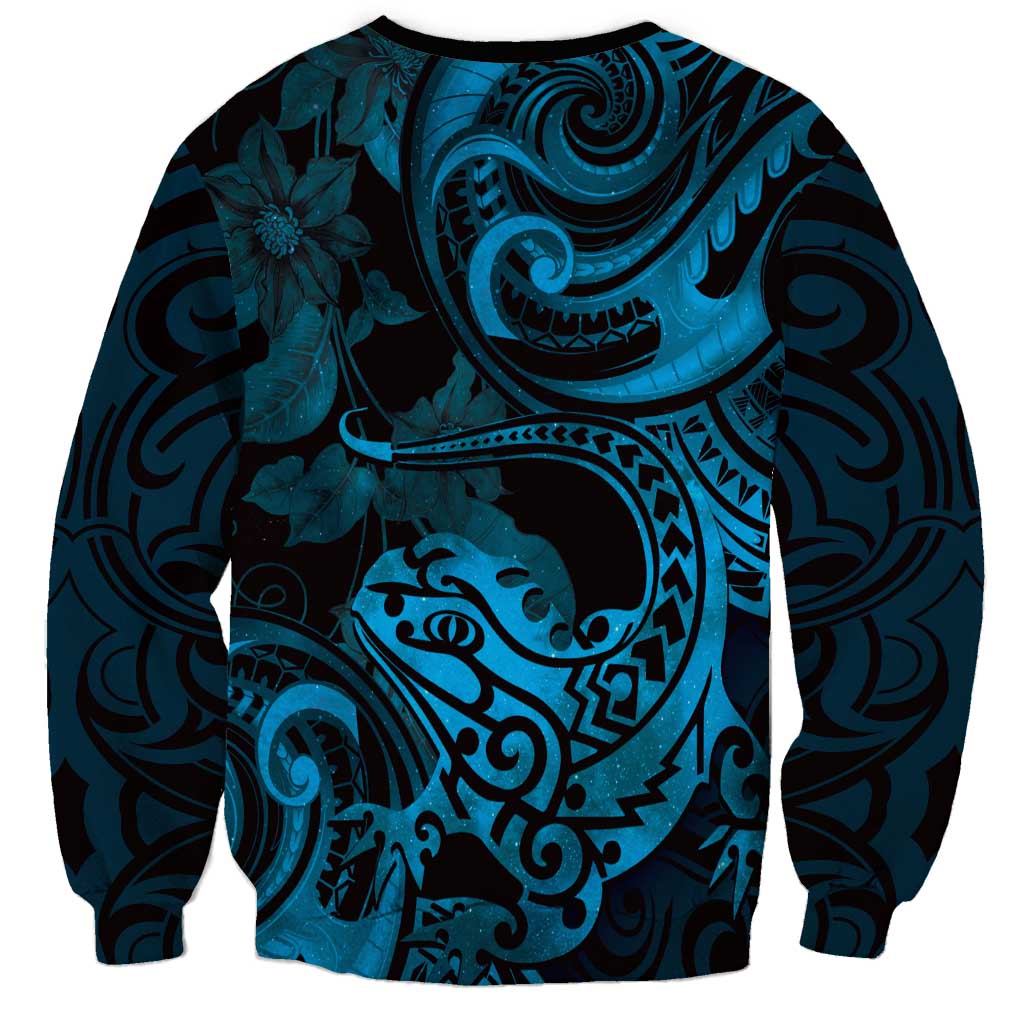 New Zealand Tuatara Sweatshirt Aotearoa Maori Clematis Flowers - Blue LT14 - Polynesian Pride