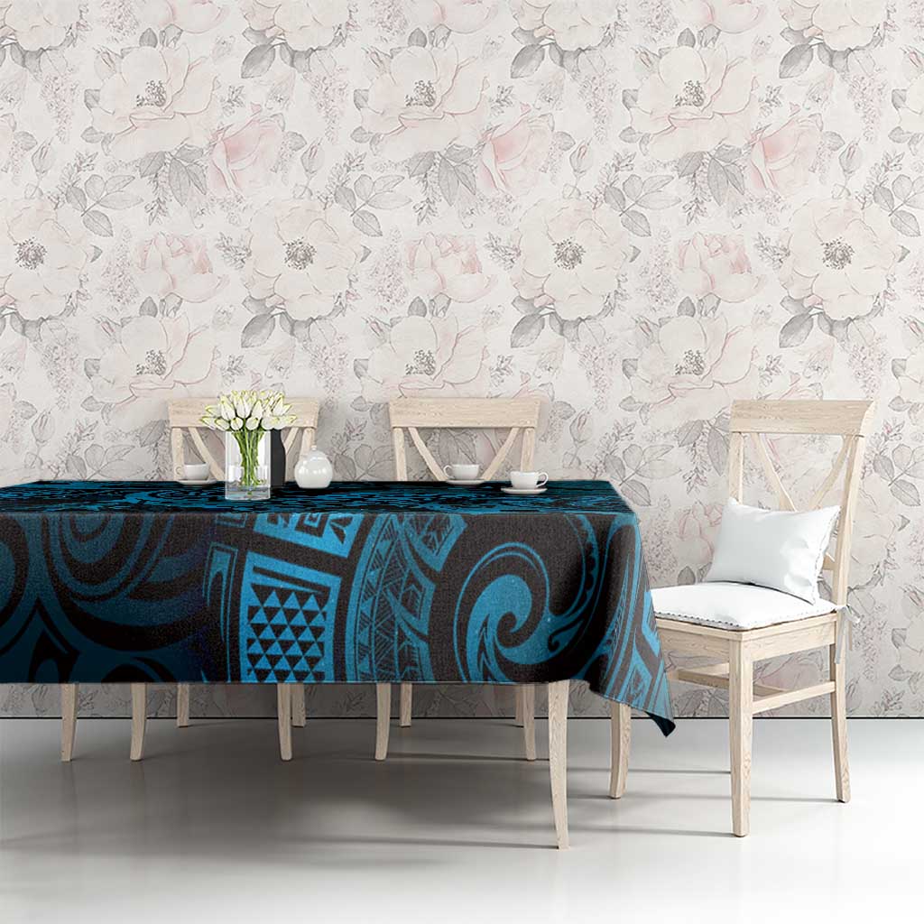 New Zealand Tuatara Tablecloth Aotearoa Maori Clematis Flowers - Blue