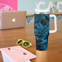 New Zealand Tuatara Tumbler With Handle Aotearoa Maori Clematis Flowers - Blue LT14 - Polynesian Pride