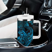 New Zealand Tuatara Tumbler With Handle Aotearoa Maori Clematis Flowers - Blue LT14 - Polynesian Pride