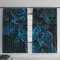 New Zealand Tuatara Window Curtain Aotearoa Maori Clematis Flowers - Blue LT14 With Hooks Blue - Polynesian Pride