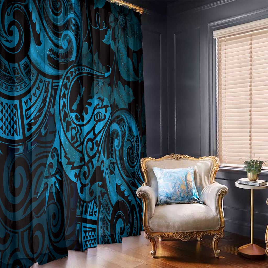 New Zealand Tuatara Window Curtain Aotearoa Maori Clematis Flowers - Blue LT14 - Polynesian Pride