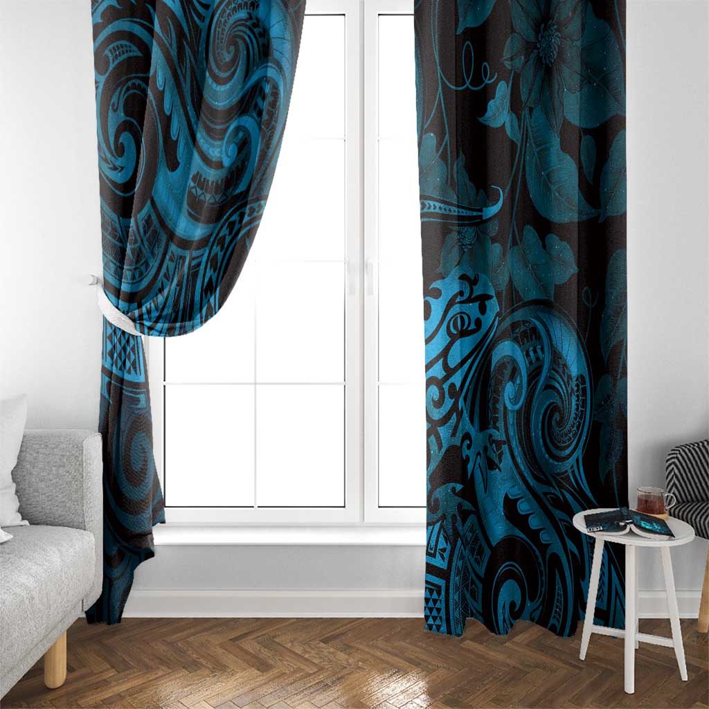 New Zealand Tuatara Window Curtain Aotearoa Maori Clematis Flowers - Blue LT14 - Polynesian Pride